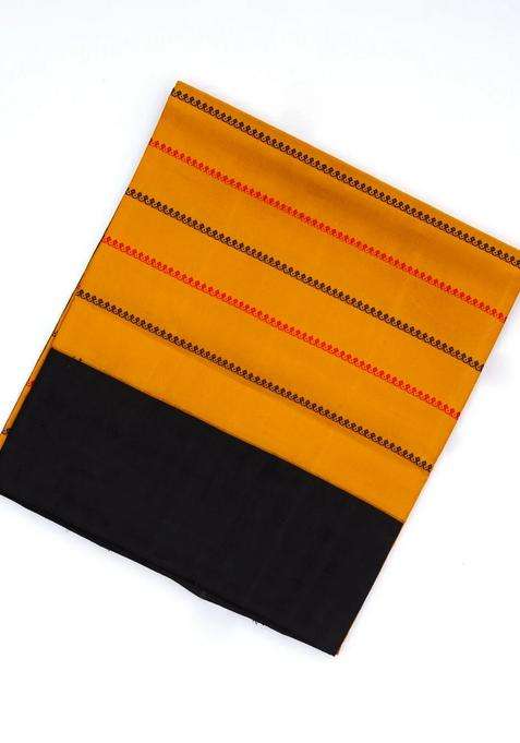 Mustard Handloom Soft Silk Saree With Beldari Stripes Ganga Jamuna Border With Checks And Stripes Design For Women