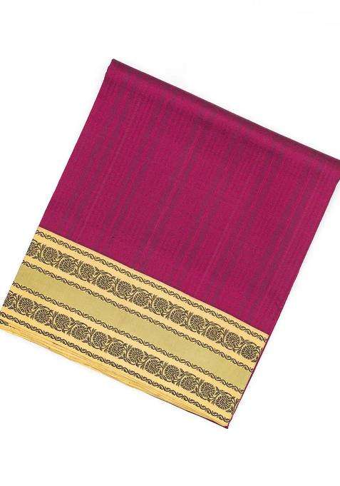 Magenta Handloom Soft Silk Saree With Stripes Beige Border With Checks And Stripes Design For Women