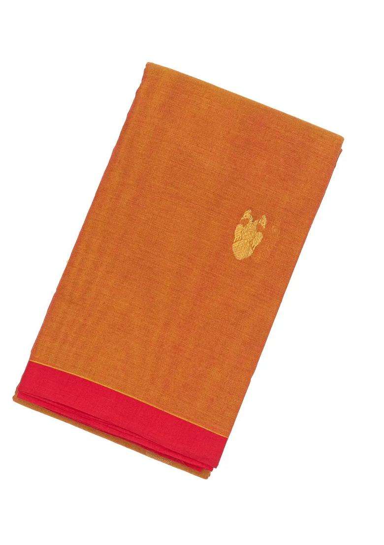 Mustard Handloom Kanchi Cotton Saree With Gandaberunda Buttas With Buttas And Brocade Design For Women - Indya