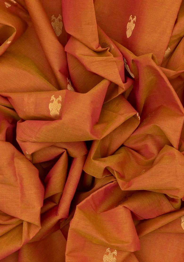 Mustard Handloom Kanchi Cotton Saree With Gandaberunda Buttas With Buttas And Brocade Design For Women - Indya