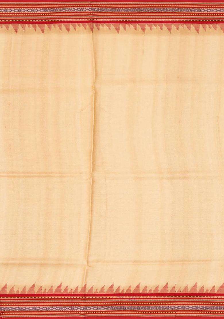 Beige Handloom Tussar Silk Saree Printed With Floral Motifs For Women - Indya