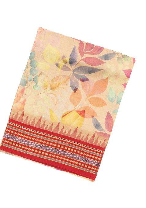 Beige Handloom Tussar Silk Saree Printed With Floral Motifs For Women