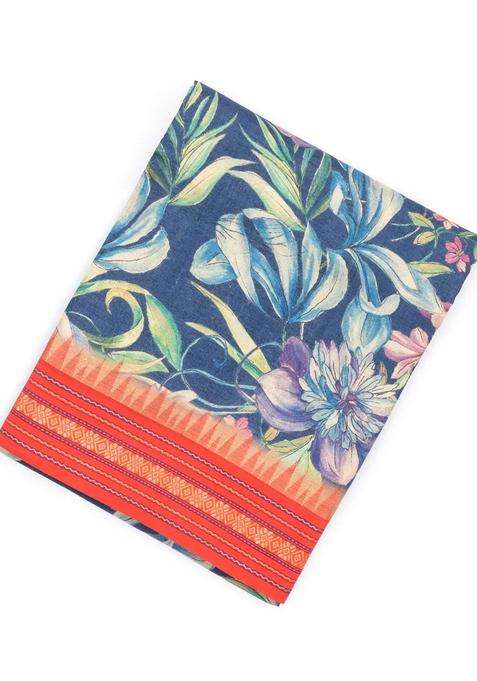 Indigo Handloom Tussar Silk Saree Printed With Floral Motifs For Women