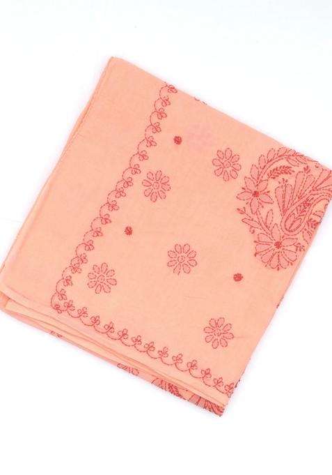 Peach Chikankari Embroidered Cotton Saree With Floral Motifs For Women