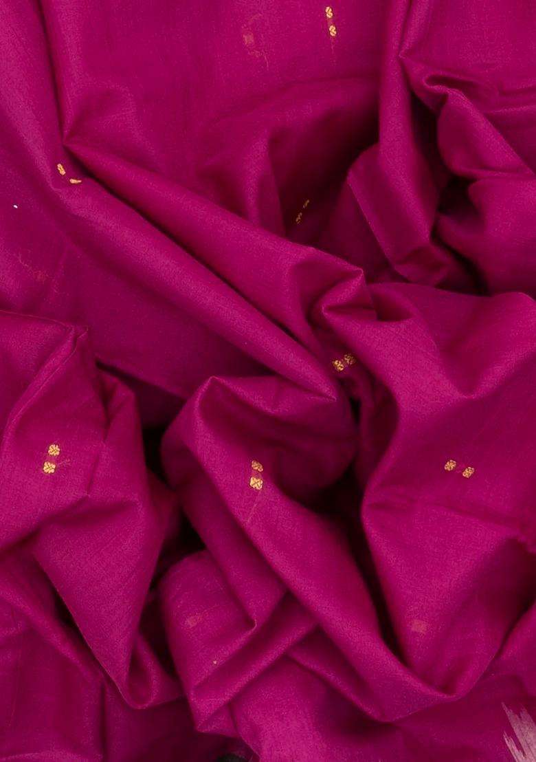 Hot Pink Orissa Cotton Saree With Tie Dye And Temple Border Motifs With Korvai And Temple Border Design For Women - Indya