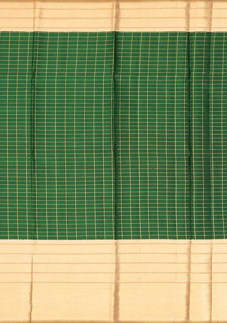 Orange Yellow Handloom Kanchipuram Silk Saree Korvai With Stripes With Korvai And Temple Border Design For Women - Indya