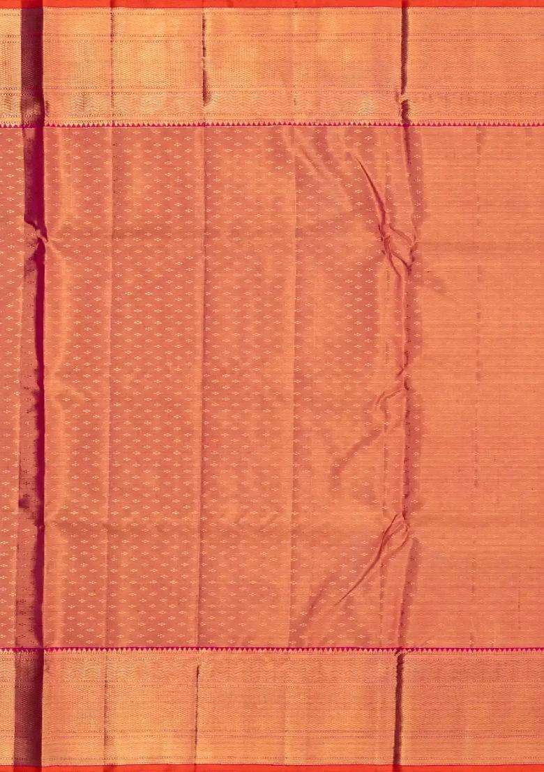 Beige Handloom Kanchipuram Tissue Silk Saree With Meenakari Floral Motifs With Buttas And Brocade Design For Women - Indya