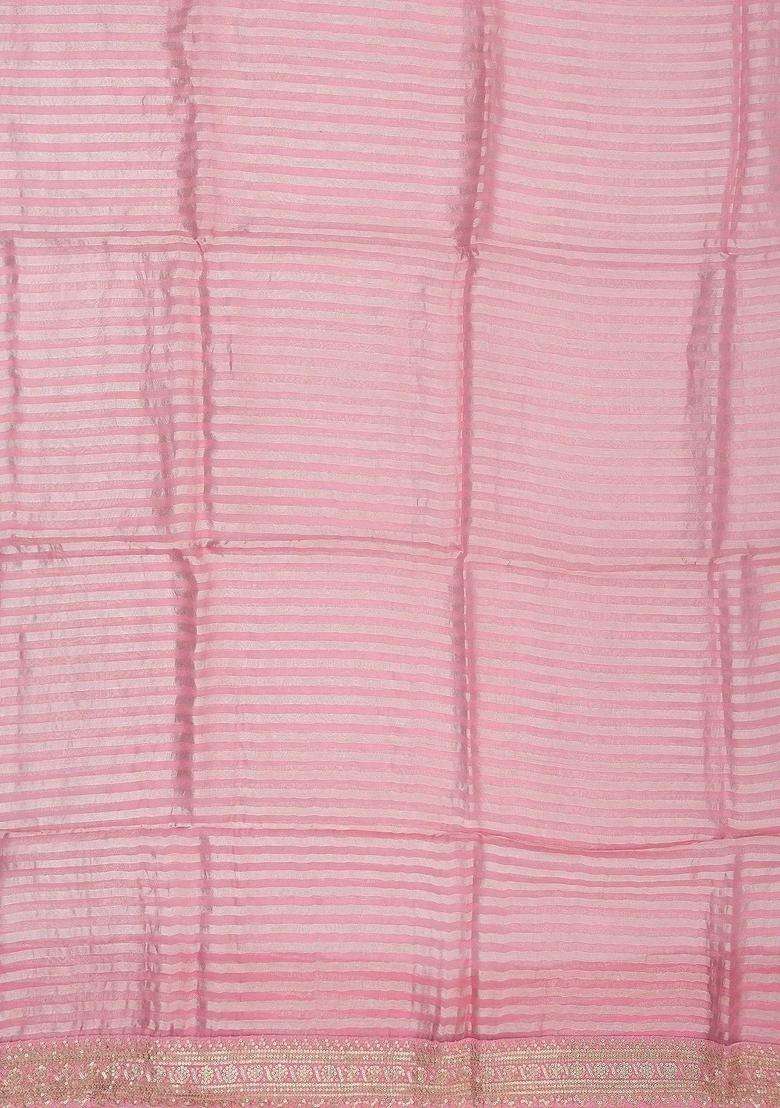 Bubblegum Pink Bubble Gum Pink Woven Organza Silk Saree With Embroidered Floral Motifs For Women - Indya