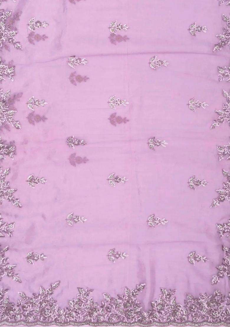 Purple Woven Blended Tissue Saree With Embroidered Floral Motifs For Women - Indya