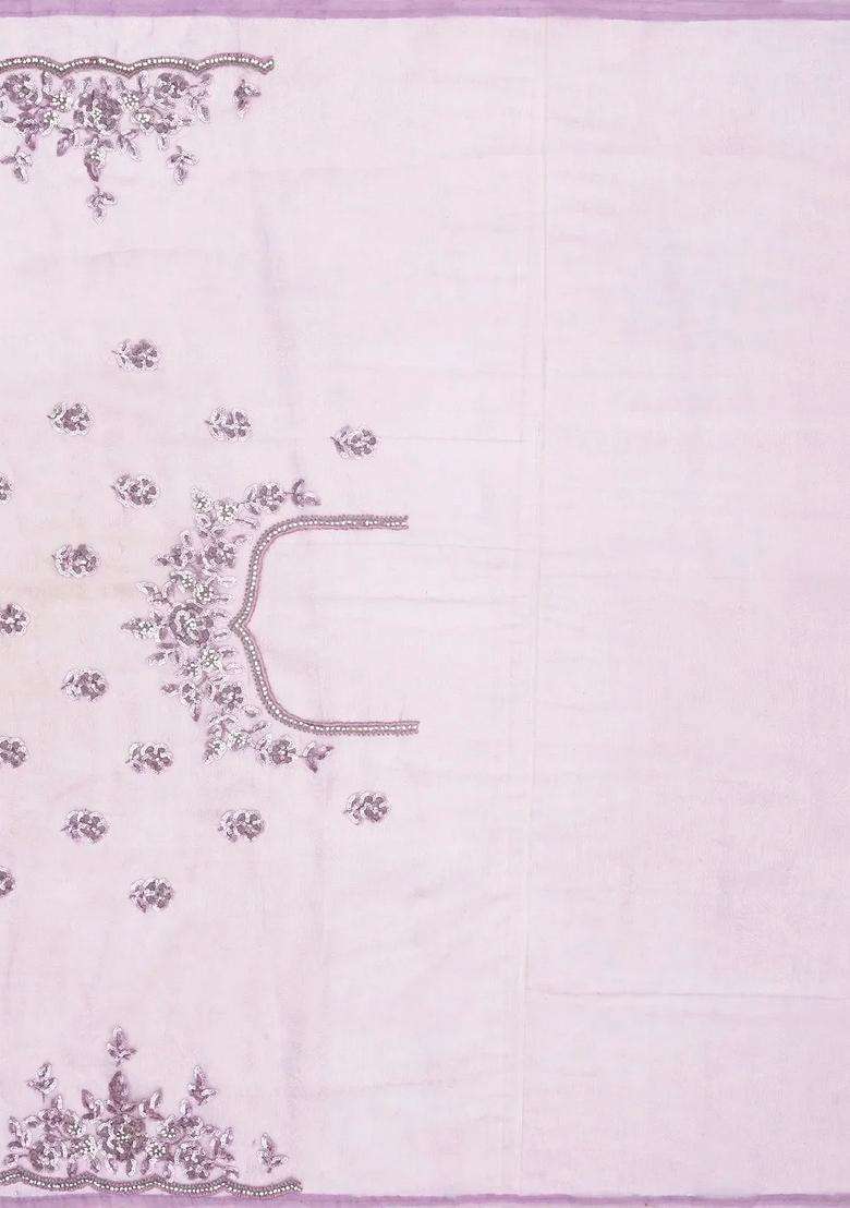 Purple Woven Blended Tissue Saree With Embroidered Floral Motifs For Women - Indya