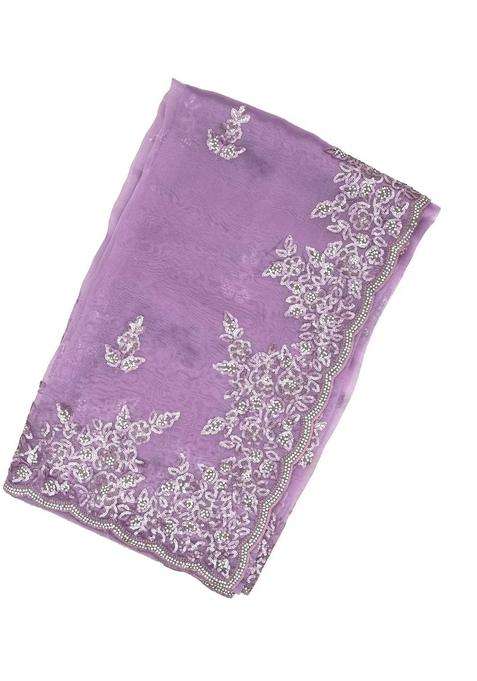 Purple Woven Blended Tissue Saree With Embroidered Floral Motifs For Women