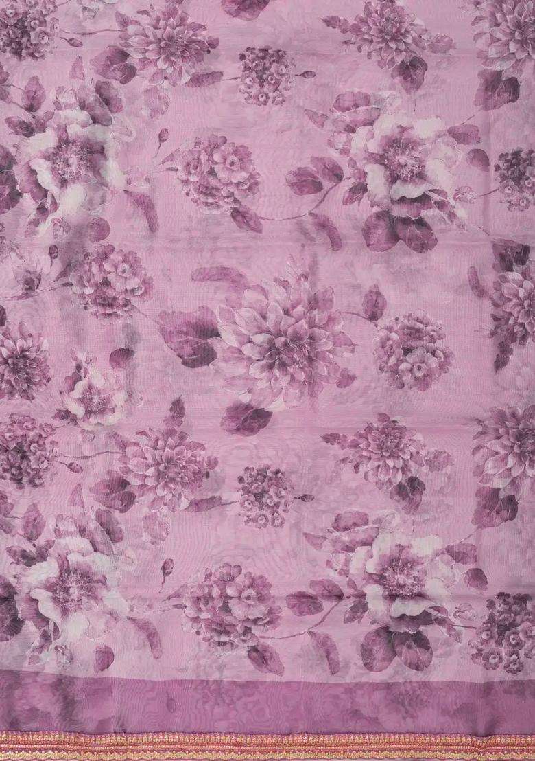 Lilac Woven Viscose Art Silk Saree With Printed Floral Motifs For Women - Indya