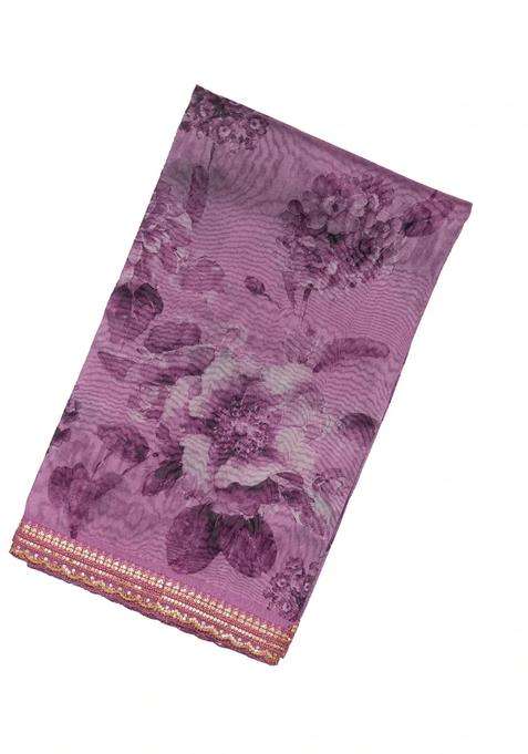 Lilac Woven Viscose Art Silk Saree With Printed Floral Motifs For Women