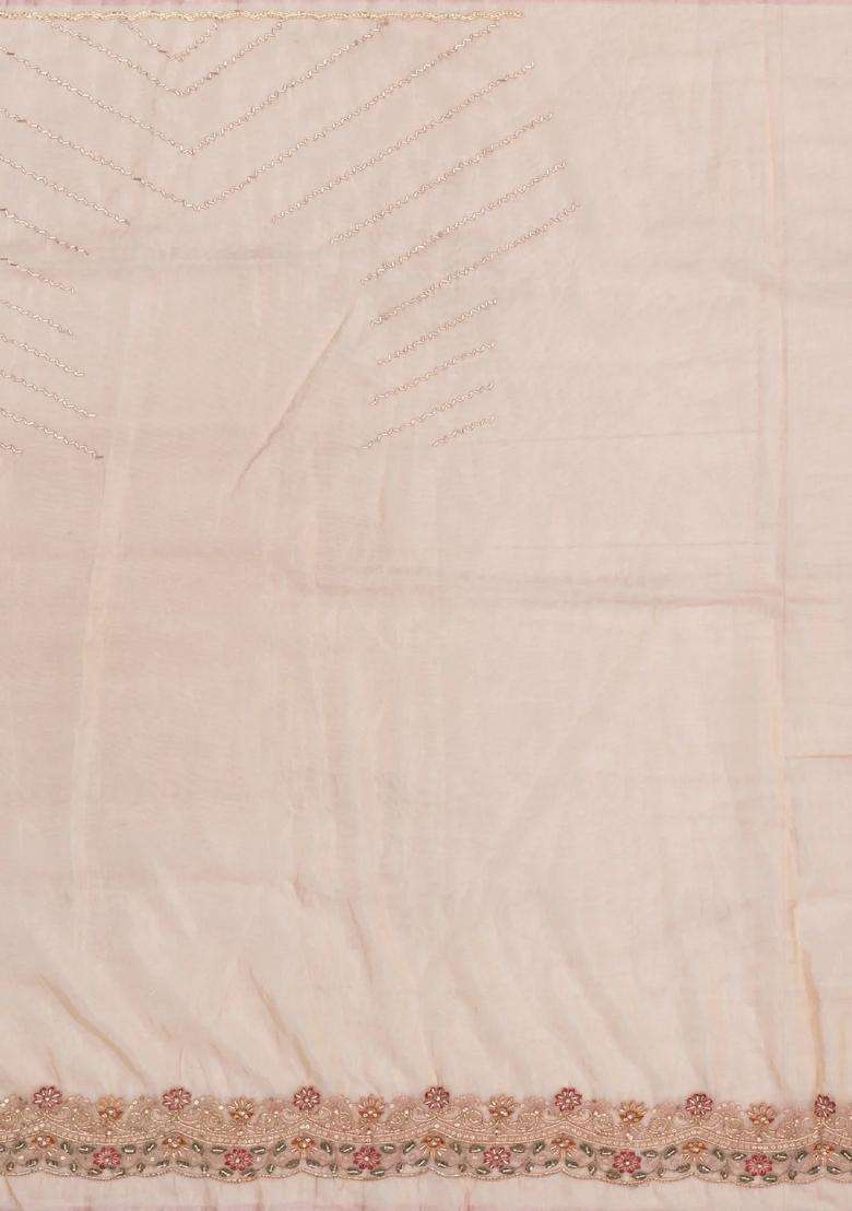 Light Peach Woven Viscose Art Silk Saree With Embroidered Motifs For Women - Indya