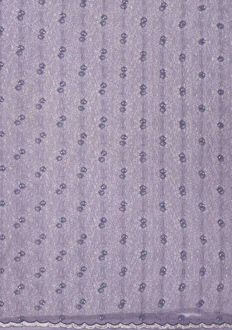 Lilac Woven Supernet Saree With Embroidered Floral Motifs For Women - Indya