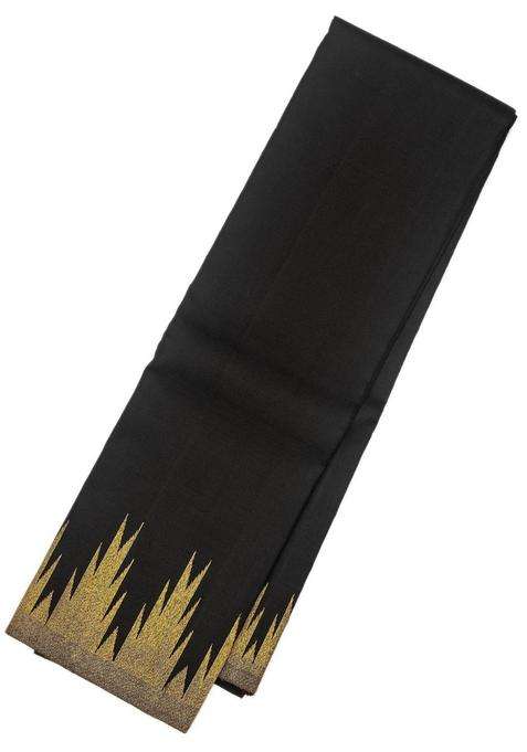 Black Handloom Kanchipuram Silk Saree With Temple Zari Border With Korvai And Temple Border Design For Women