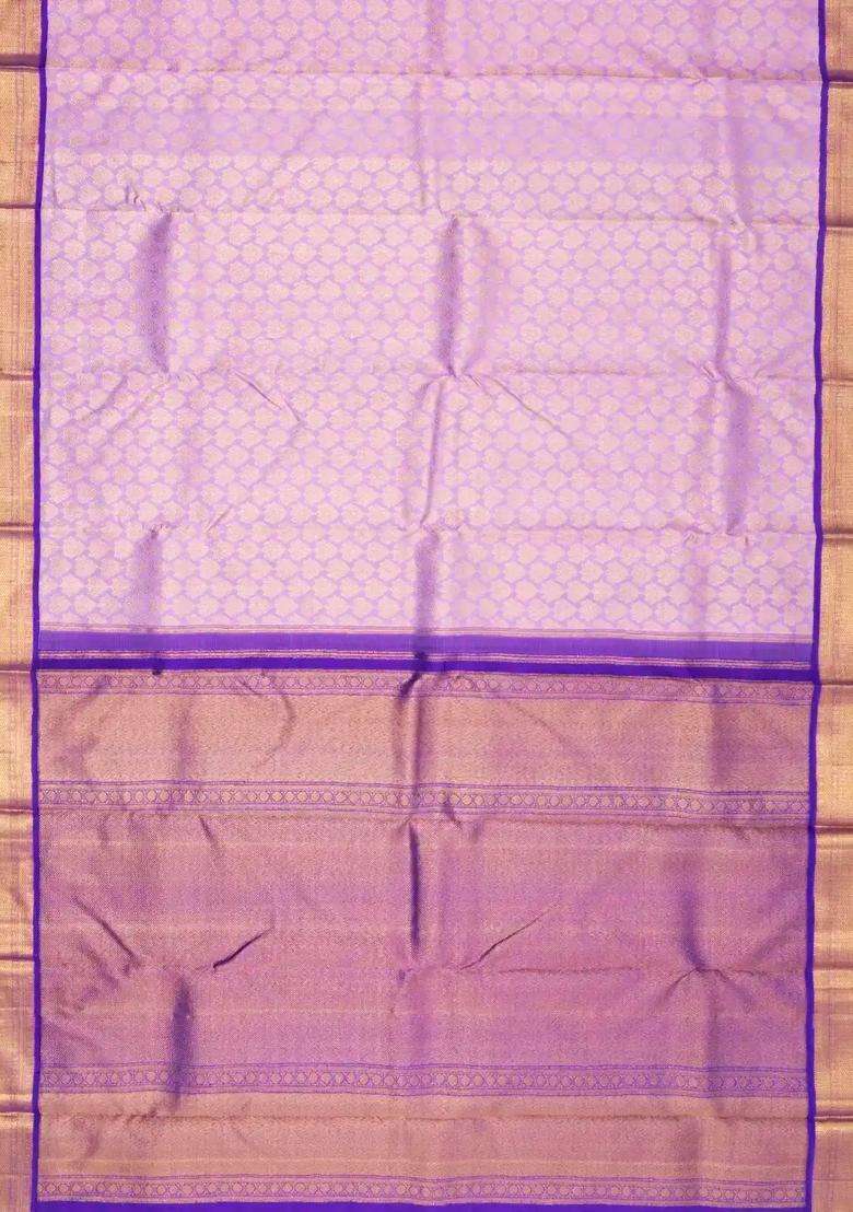 Lavander Lavender Handloom Kanchipuram Korvai Silk Saree With Floral Motifs With Korvai And Temple Border Design For Women - Indya
