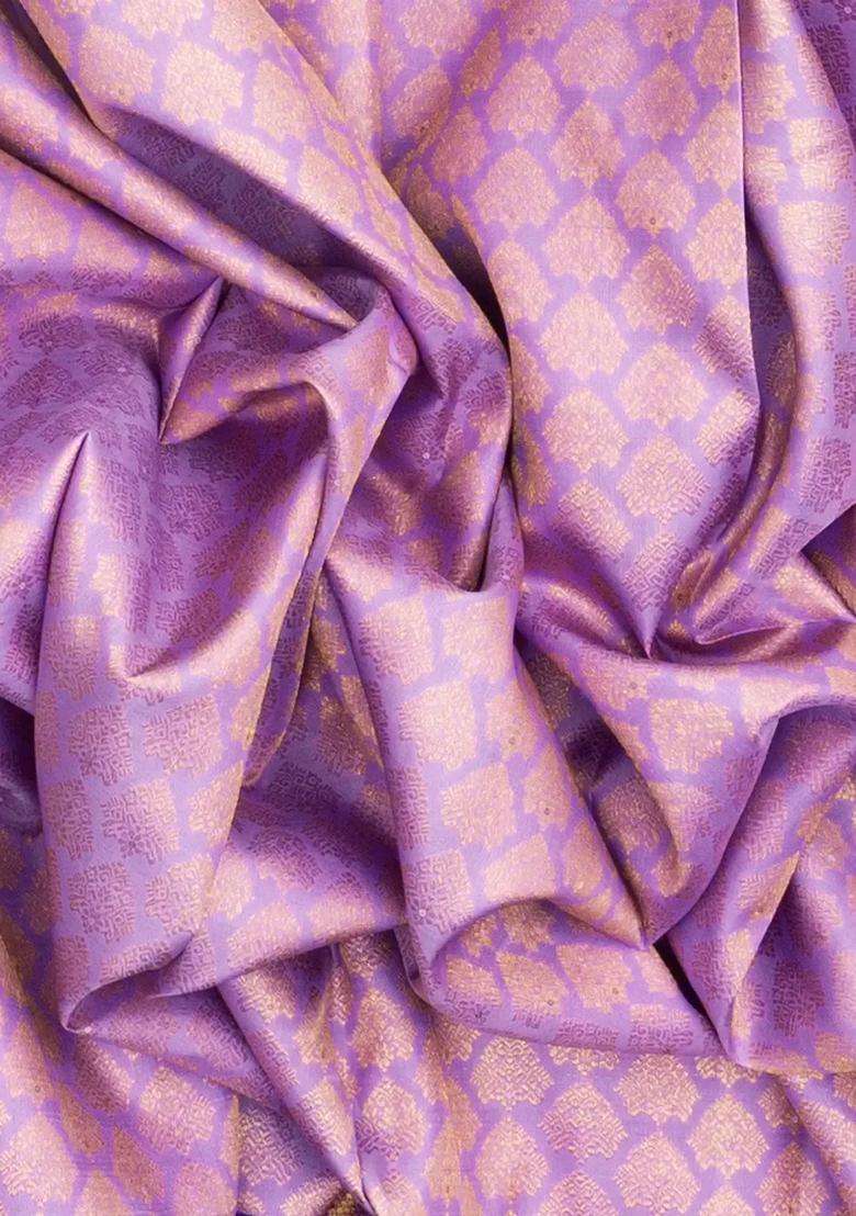 Lavander Lavender Handloom Kanchipuram Korvai Silk Saree With Floral Motifs With Korvai And Temple Border Design For Women - Indya