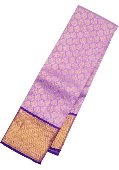 Lavander Lavender Handloom Kanchipuram Korvai Silk Saree With Floral Motifs With Korvai And Temple Border Design For Women