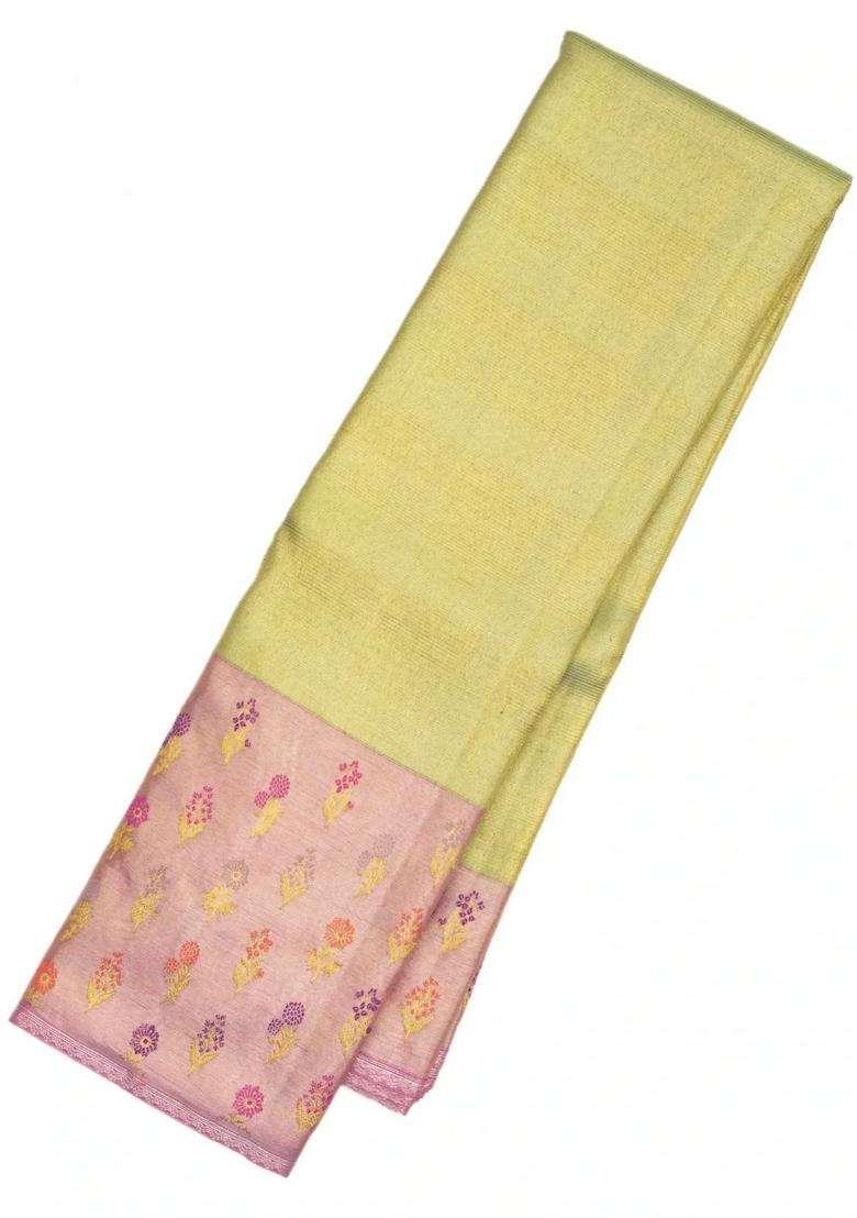 Cardamom Green Handloom Kanchipuram Tissue Silk Saree With Floral Motifs With Buttas And Brocade Design For Women - Indya