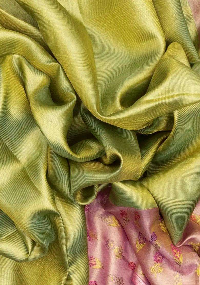 Cardamom Green Handloom Kanchipuram Tissue Silk Saree With Floral Motifs With Buttas And Brocade Design For Women - Indya