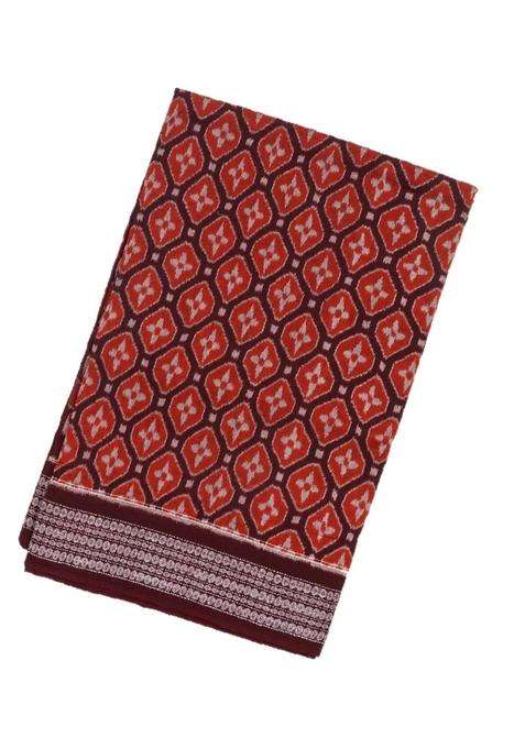 Dark Brown Handloom Orissa Cotton Saree With Tie Dye Floral Motifs With Printed Design For Women