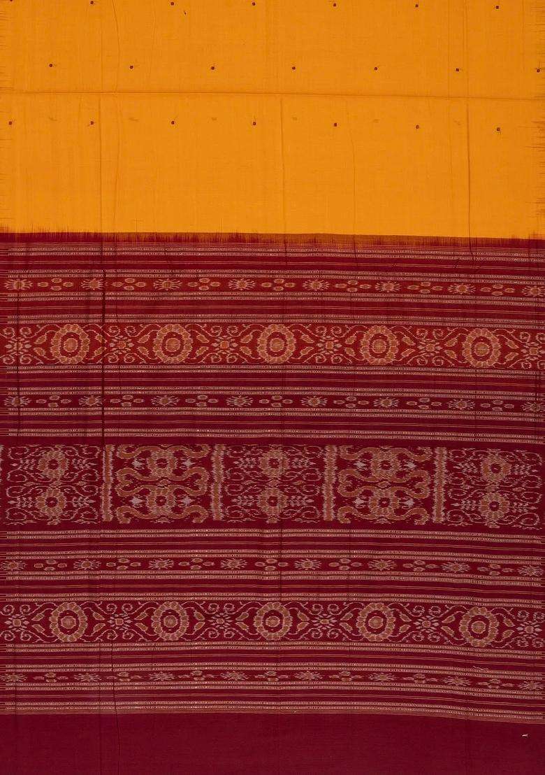 Turmeric Yellow Handloom Orissa Cotton Saree With Button Motifs With Printed Design For Women - Indya