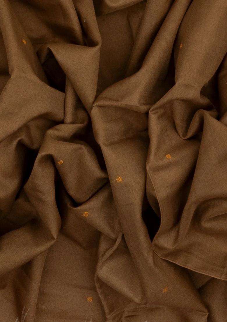 Taupe Handloom Orissa Cotton Saree With Button Buttas With Buttas And Brocade Design For Women - Indya