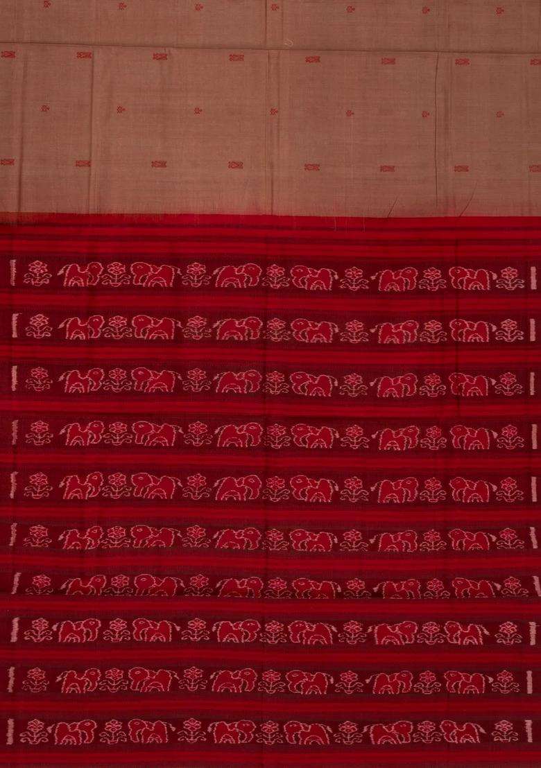 Dusty Pink Handloom Orissa Cotton Saree With Spear Motifs With Printed Design For Women - Indya