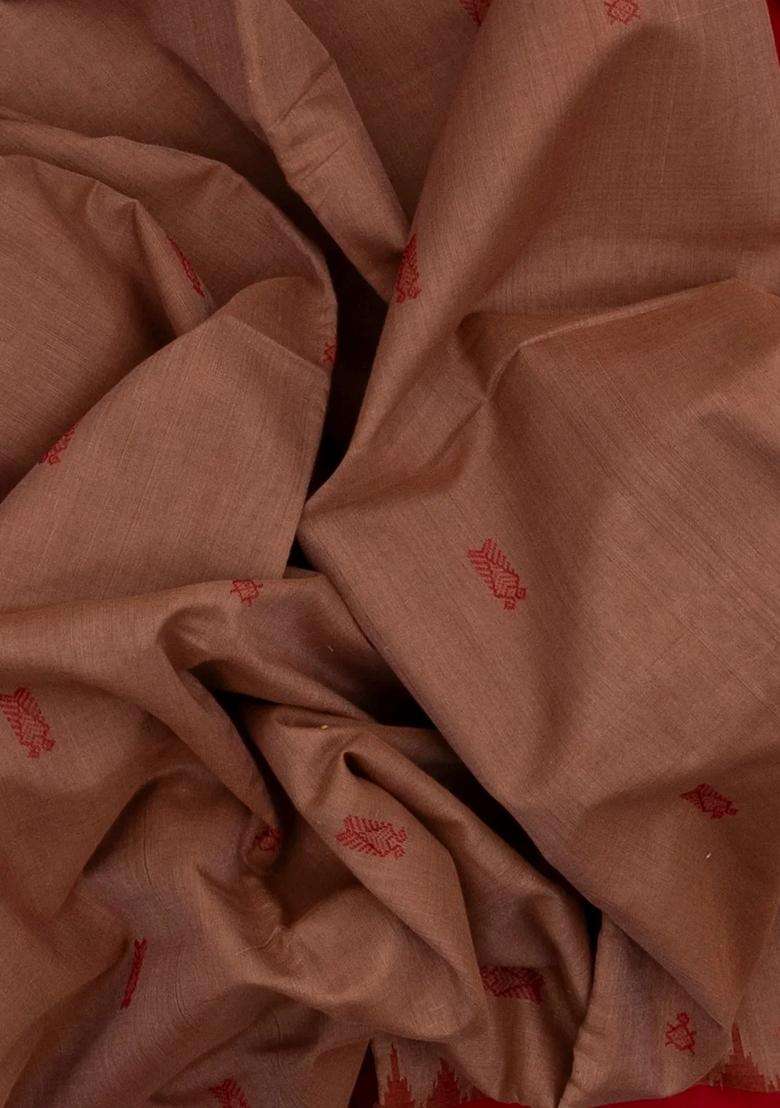 Dusty Pink Handloom Orissa Cotton Saree With Spear Motifs With Printed Design For Women - Indya