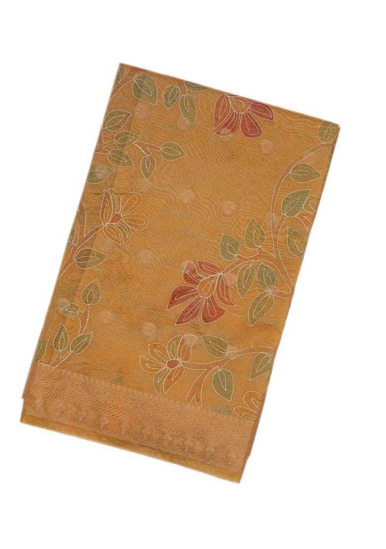 Beige Woven Banarasi Crushed Tissue Saree With Embroidery With Embroidered Design For Women - Indya