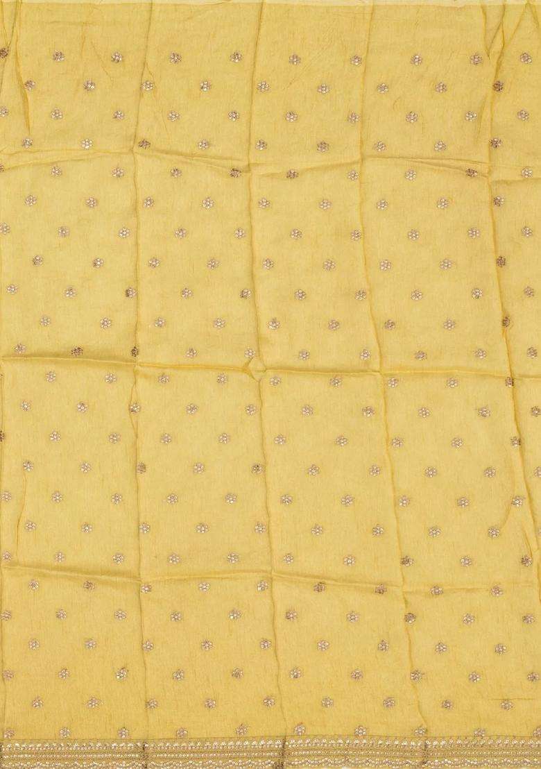 Gold Woven Tissue Saree With Floral Print Embroidery With Embroidered Design For Women - Indya