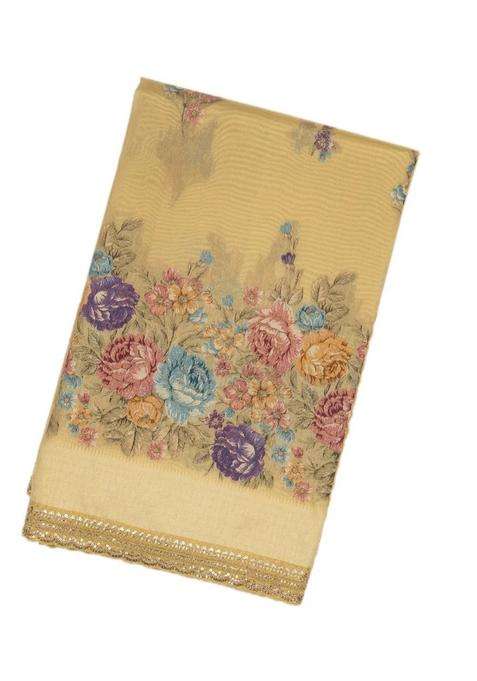 Gold Woven Tissue Saree With Floral Print Embroidery With Embroidered Design For Women