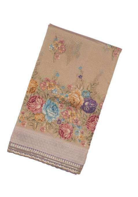 Lavander Lavender Woven Tissue Saree With Floral Print Embroidery With Embroidered Design For Women