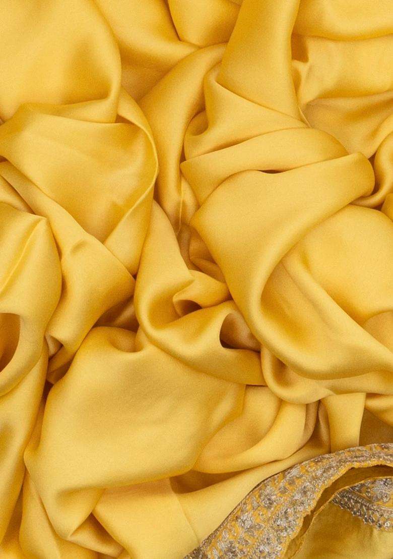 Yellow Woven Banarasi Satin Art Silk Saree With Embroidery With Embroidered Design For Women - Indya