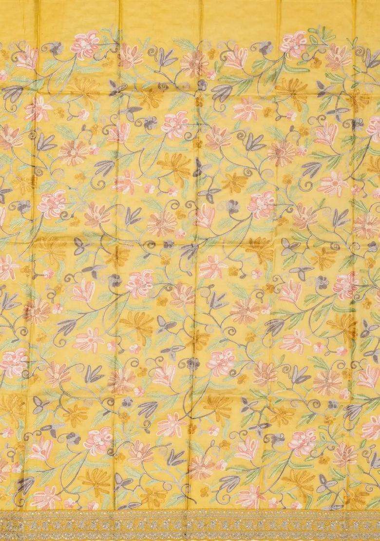 Yellow Woven Banarasi Satin Art Silk Saree With Embroidery With Embroidered Design For Women - Indya