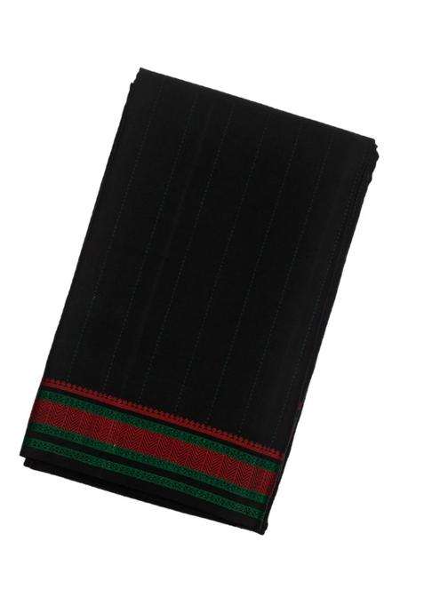 Black Handloom Kanchi Cotton Saree With Dotted Stripes With Checks And Stripes Design For Women
