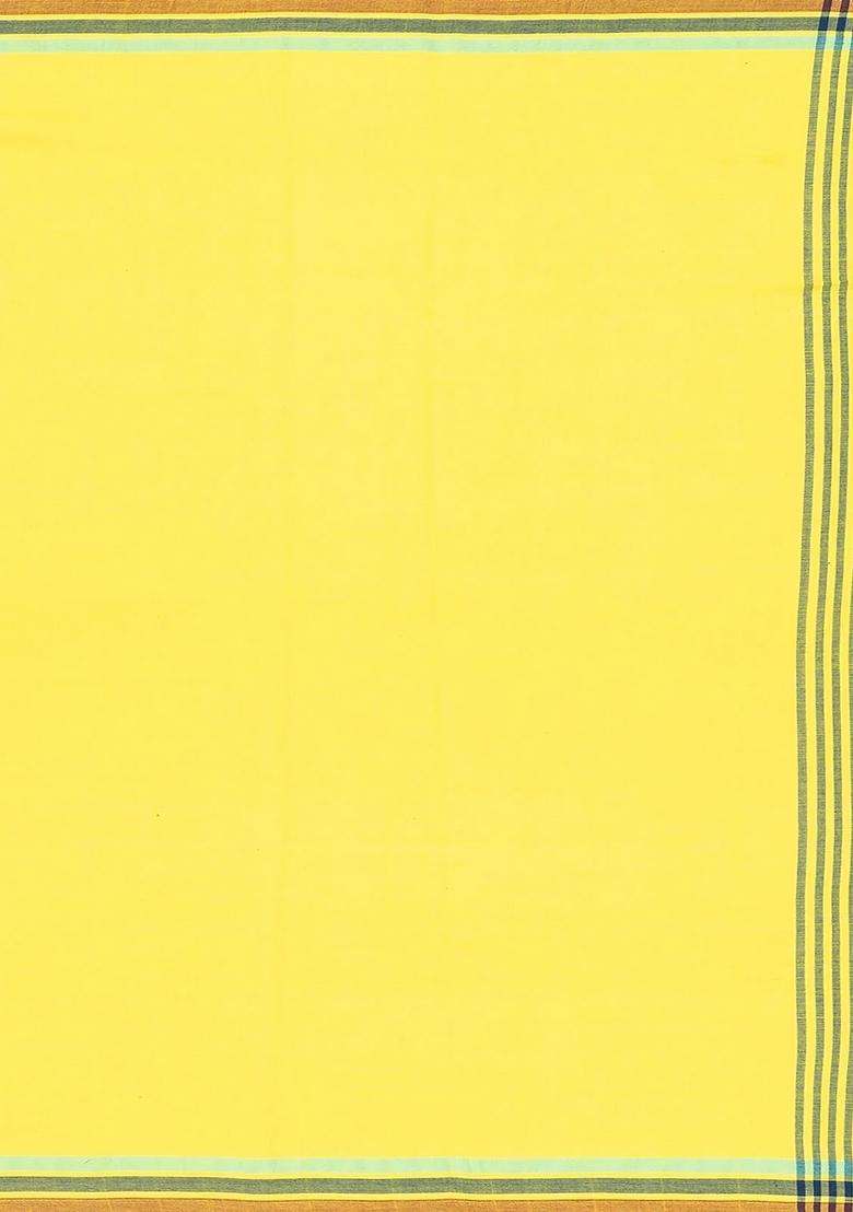 Yellow Handloom Bhujodi Cotton Saree With Buttas With Buttas And Brocade Design For Women - Indya