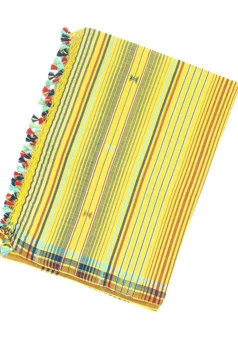 Yellow Handloom Bhujodi Cotton Saree With Buttas With Buttas And Brocade Design For Women