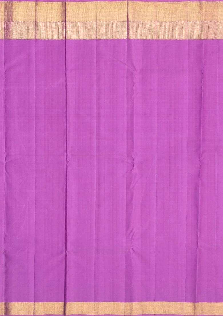 Lilac Peach Handloom Kanchipuram Silk Saree With Meena Floral Motifs With Buttas And Brocade Design For Women - Indya