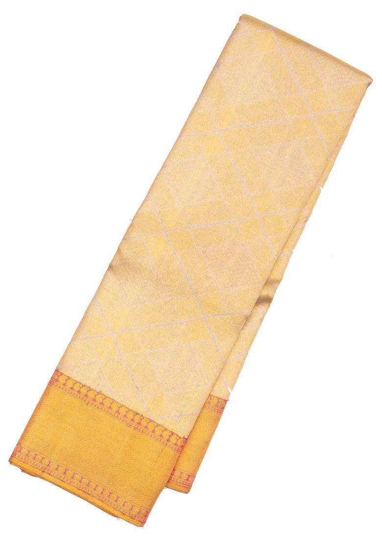 Off White Handloom Kanchipuram Tissue Silk Saree With Diamond Motifs With Buttas And Brocade Design For Women - Indya