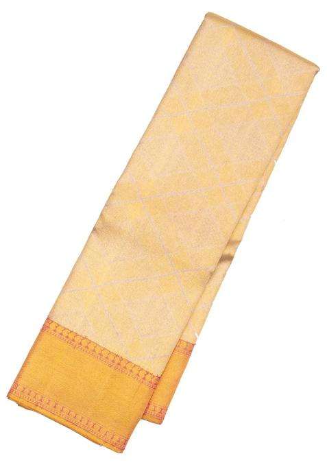 Off White Handloom Kanchipuram Tissue Silk Saree With Diamond Motifs With Buttas And Brocade Design For Women