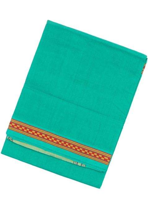 Turquoise Handloom Venkatagiri Cotton Saree With Checked Border With Checks And Stripes Design For Women
