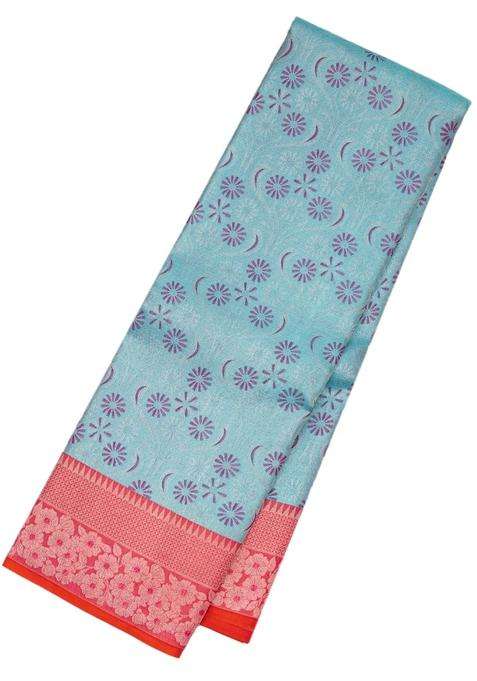Turquoise Handloom Kanchipuram Tissue Silk Saree With Floral Motifs With Buttas And Brocade Design For Women