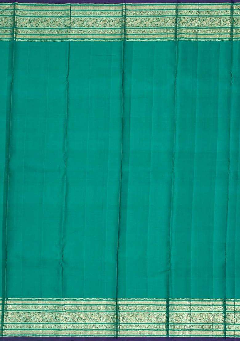 Multi Colour Handloom Kanchipuram Korvai Silk Saree With Stripes With Korvai And Temple Border Design For Women - Indya