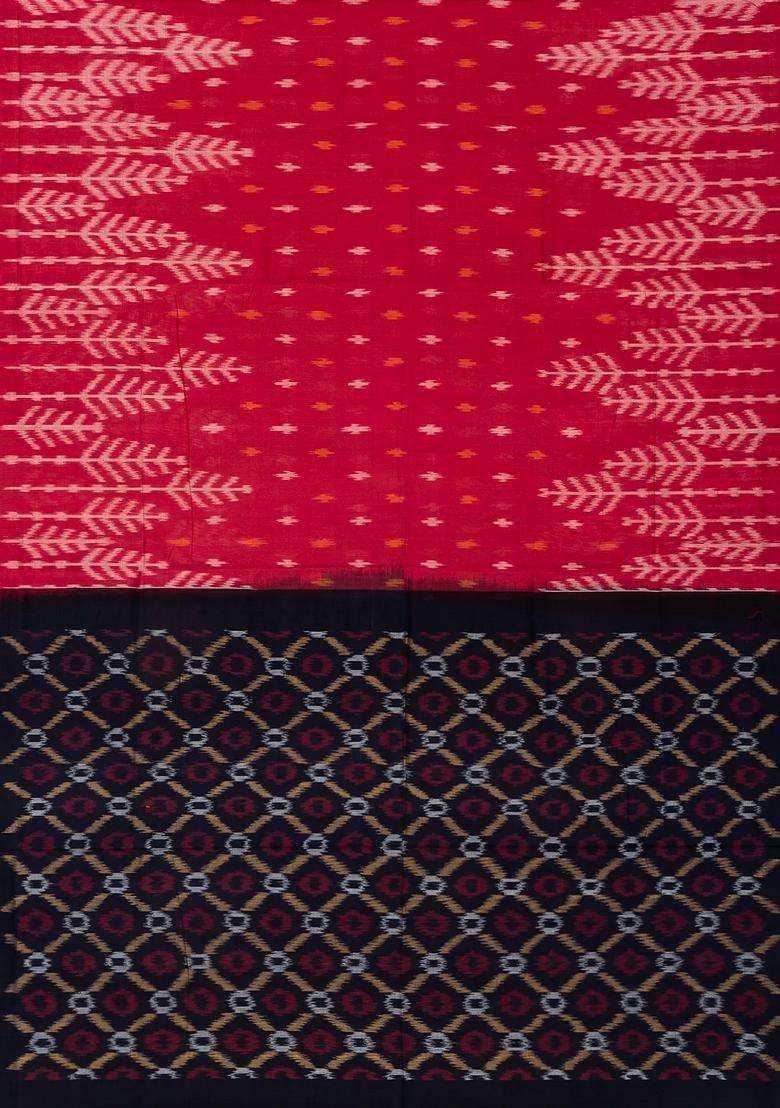 Red Handloom Orissa Cotton Saree With Tie Dye Floral Motifs With Printed Design For Women - Indya