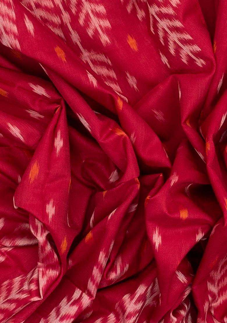 Red Handloom Orissa Cotton Saree With Tie Dye Floral Motifs With Printed Design For Women - Indya