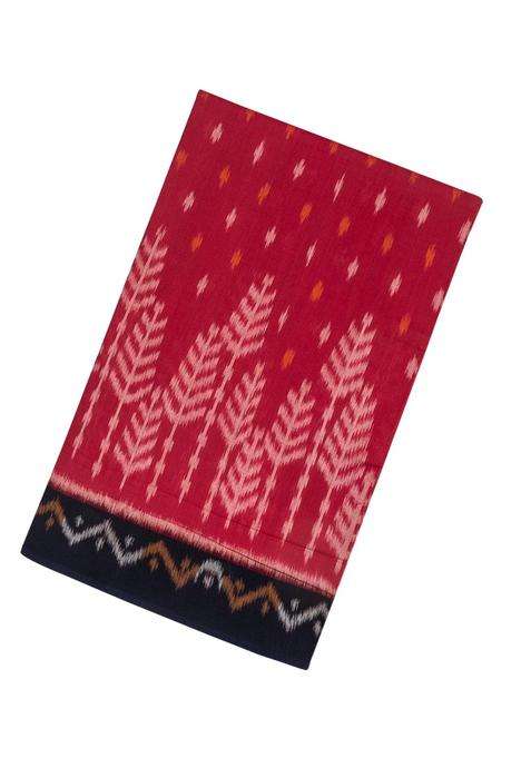 Red Handloom Orissa Cotton Saree With Tie Dye Floral Motifs With Printed Design For Women