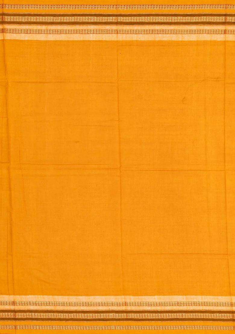Dark Grey Handloom Orissa Cotton Saree With Mustard Tie Dye Motifs With Printed Design For Women - Indya