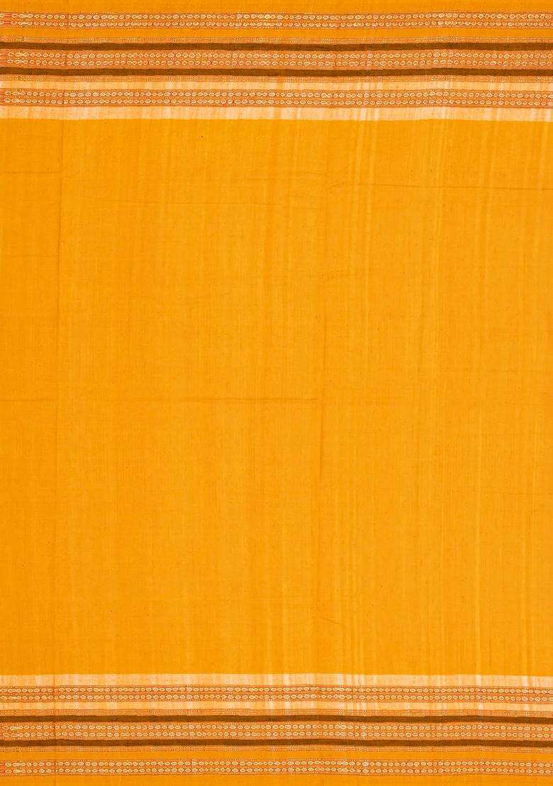 Dark Blue Handloom Orissa Cotton Saree With Mustard Tie Dye Pallu With Printed Design For Women - Indya